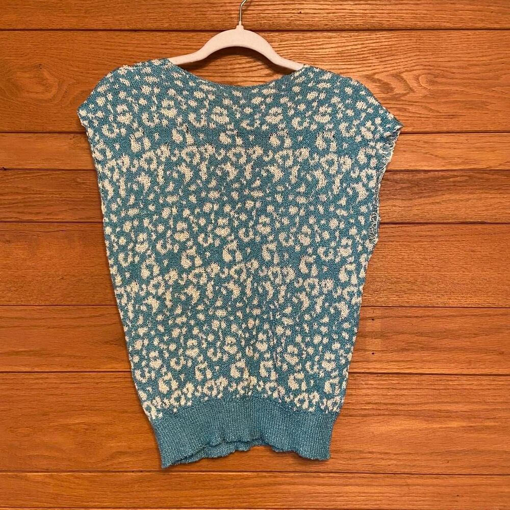 Vintage 80s French Rags hand loomed in California leopard print blue sweater - Picture 4 of 7